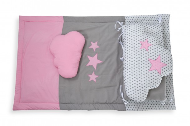 Tour de lit et couette etoiles rose